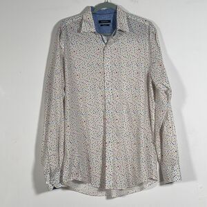 Bugatchi Classic Fit Long Sleeve Shirt Mens Sz M/L White Polka Dot Flip Cuffs
